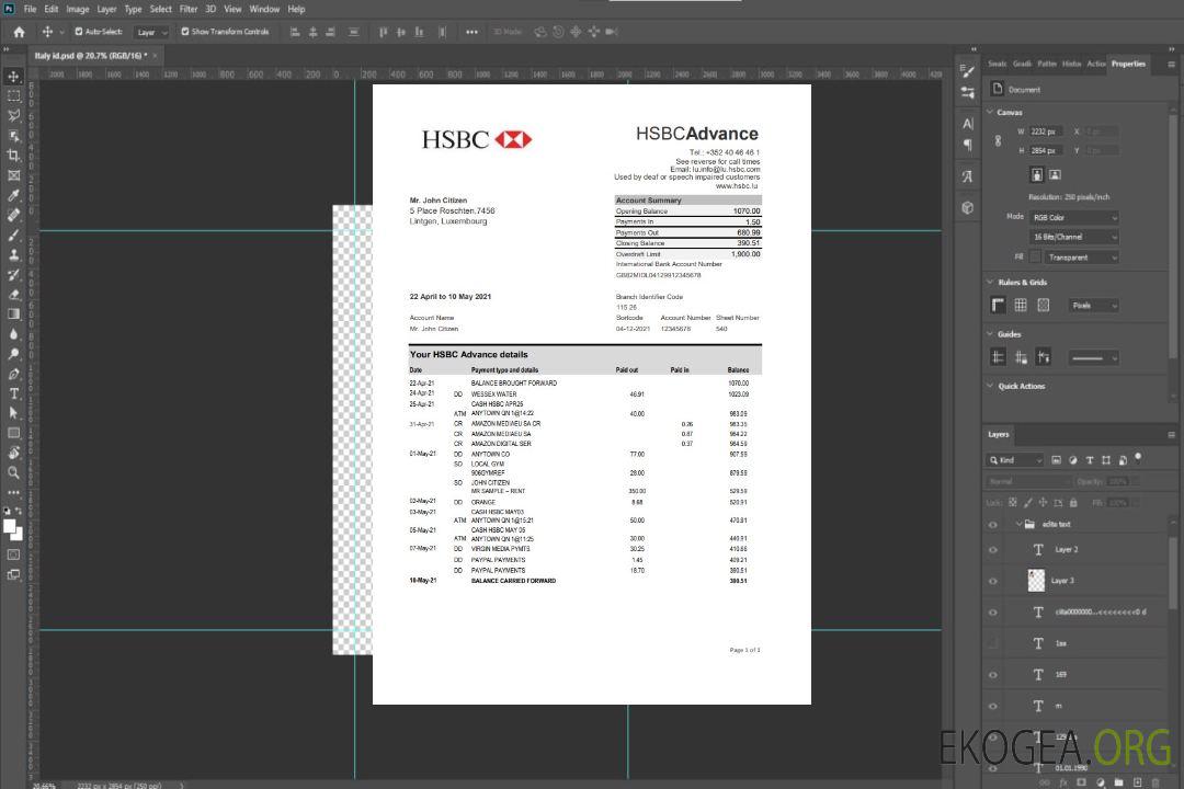 Luxembourg HSBC excel template
